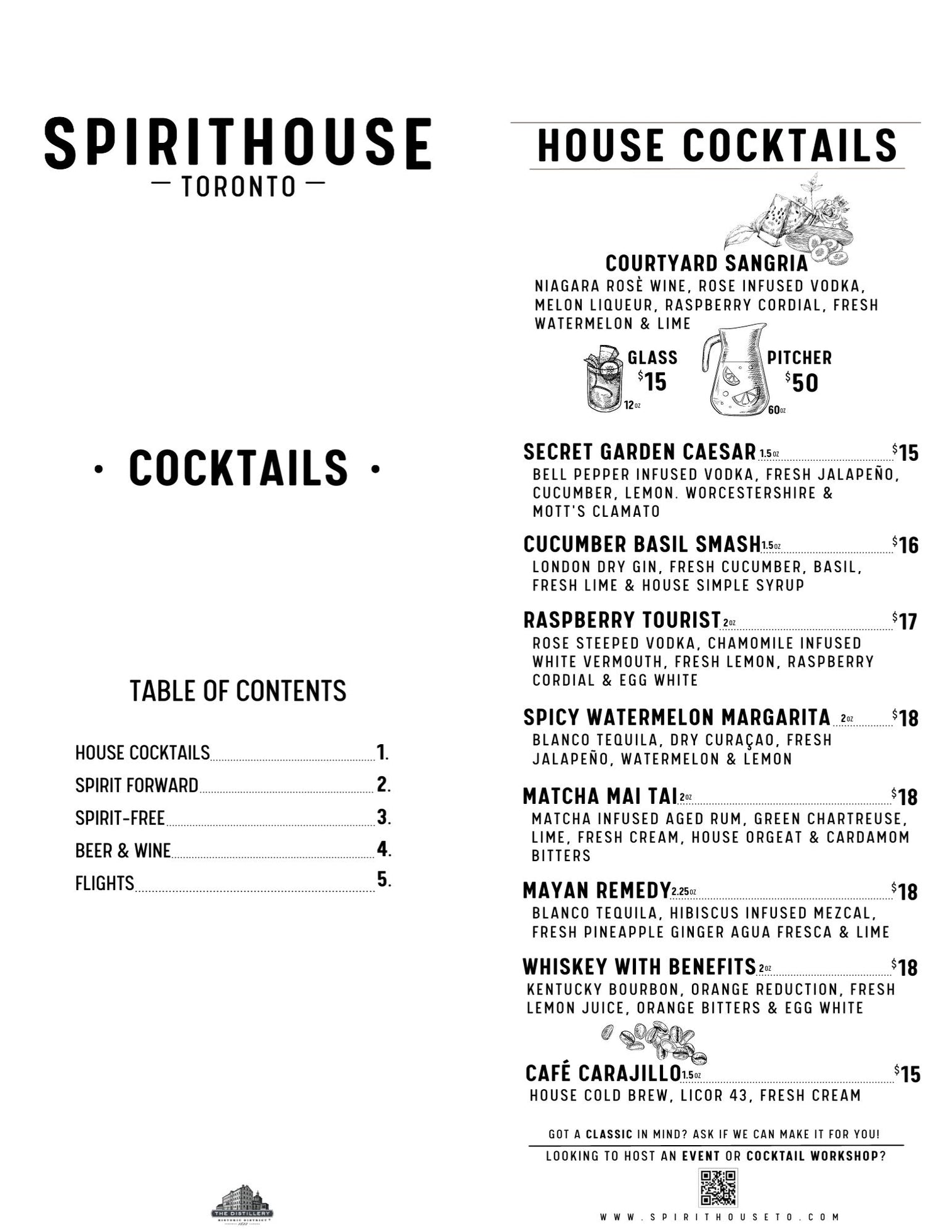 INHOUSE MENU SpiritHouse Toronto